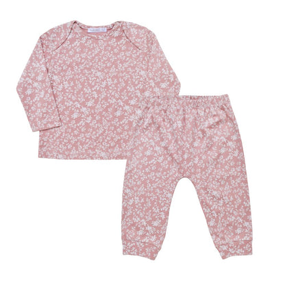 Warmi Set Pijama Palo Rosa Flores Blancas