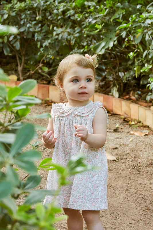 Vestido amelia con cubrepañal flores rosas