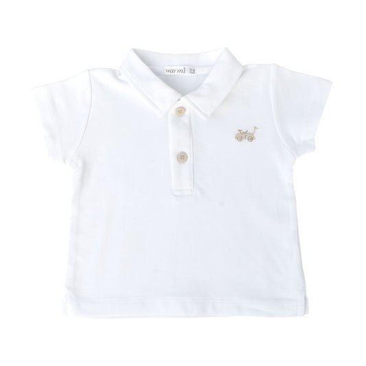 Polera Santiago Pique Blanco Bordado Carrito Beige
