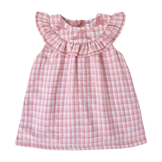 Warmi Vestido Josefa lino Cuadrille Palo Rosa