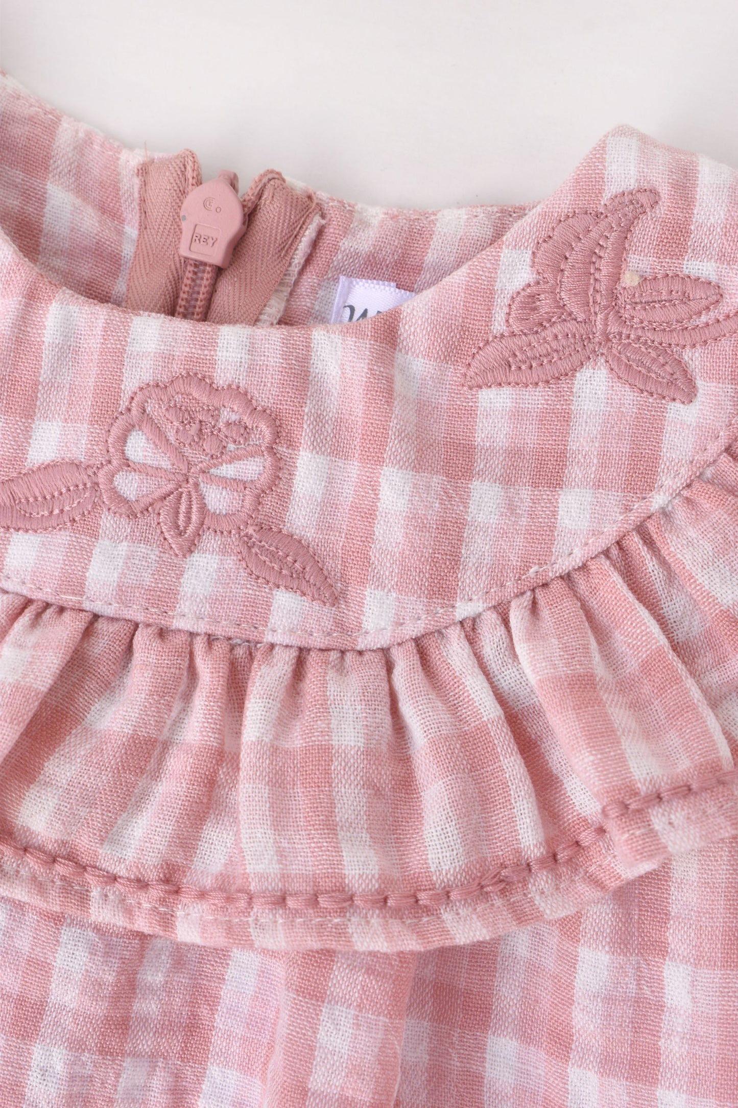 Warmi Vestido Josefa lino Cuadrille Palo Rosa