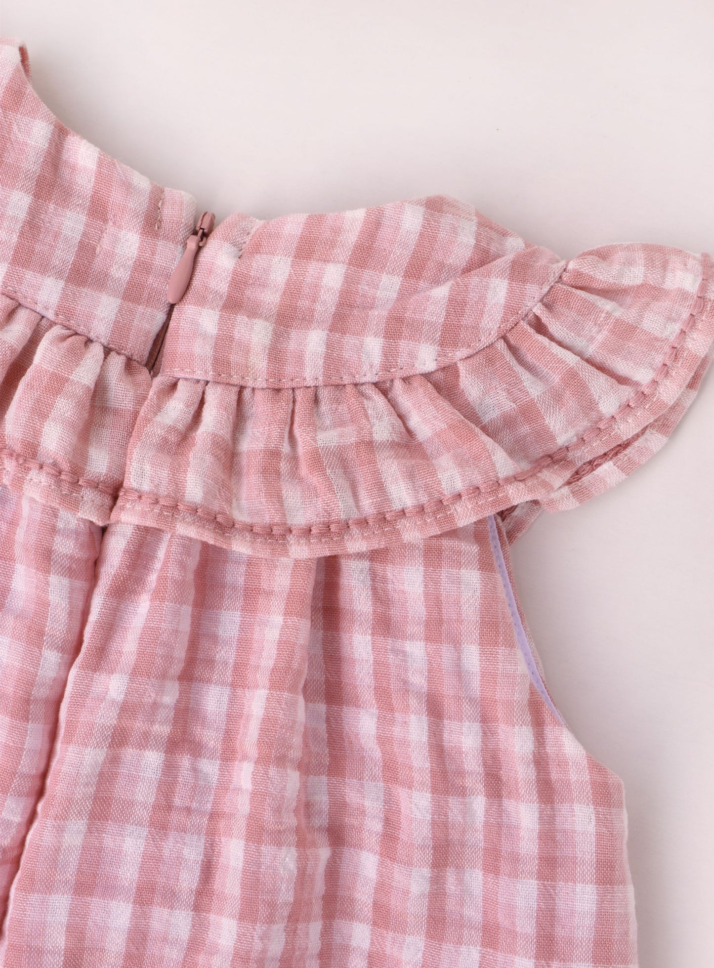 Warmi Vestido Josefa lino Cuadrille Palo Rosa