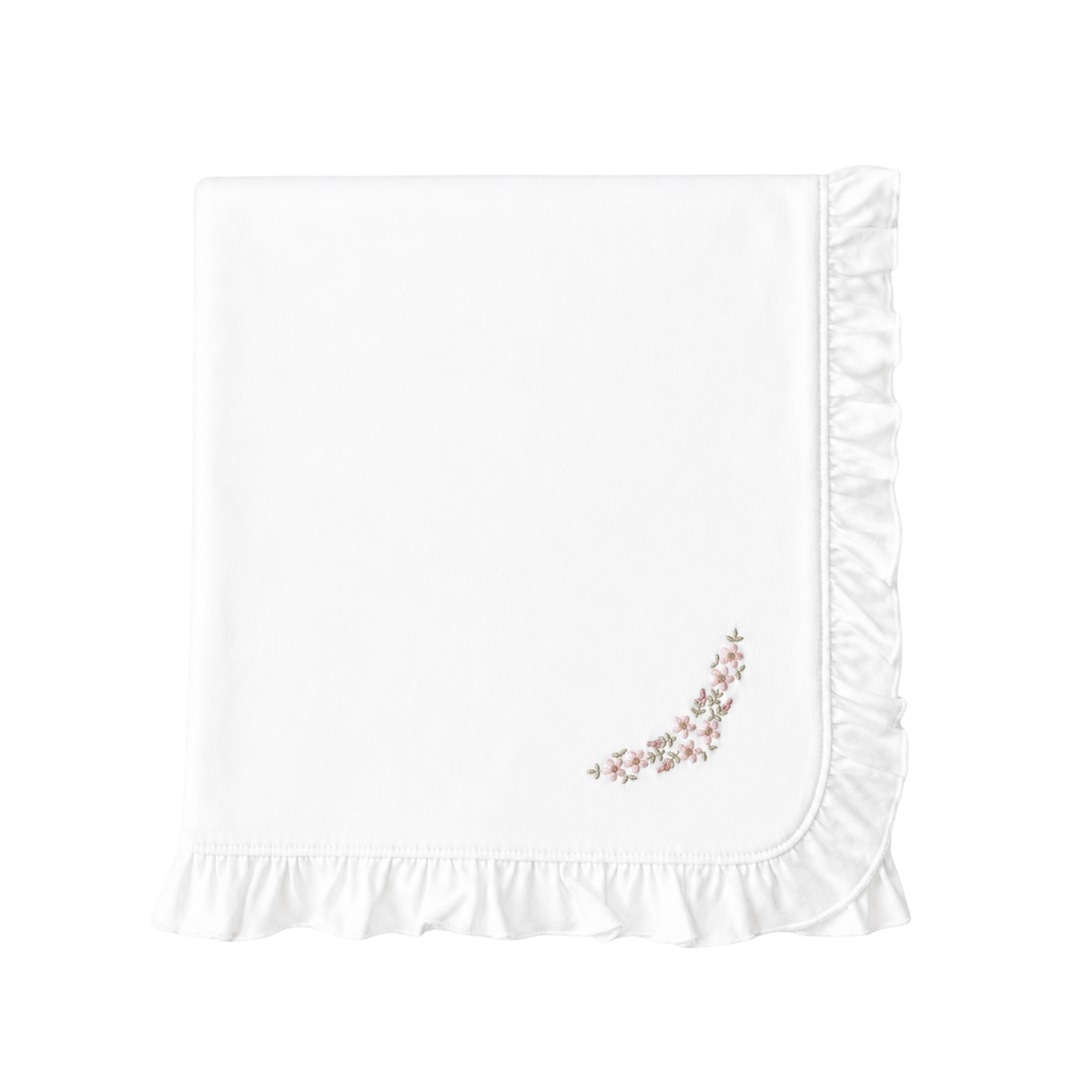 Warmi Manta 80*80 Blanca Con Bobo Bordado Flores