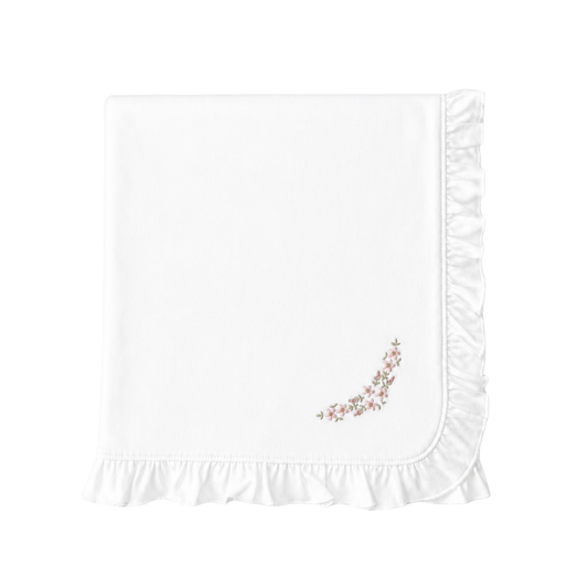 Warmi Manta 80*80 Blanca Con Bobo Bordado Flores