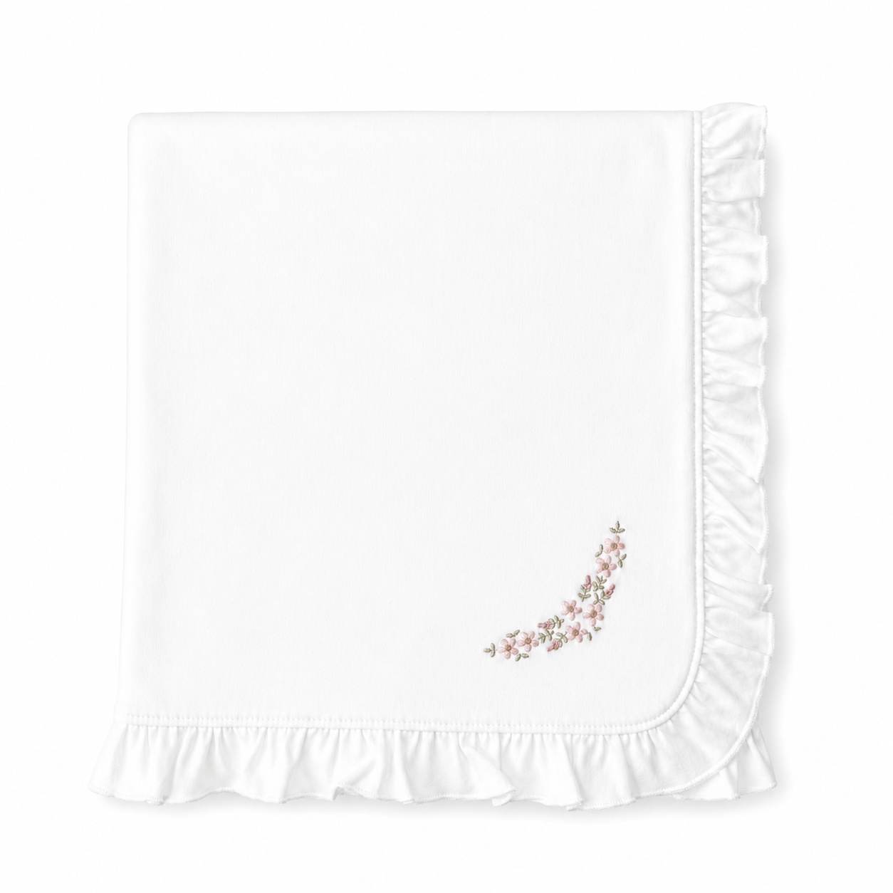 Warmi Manta 80*80 Blanca Con Bobo Bordado Flores